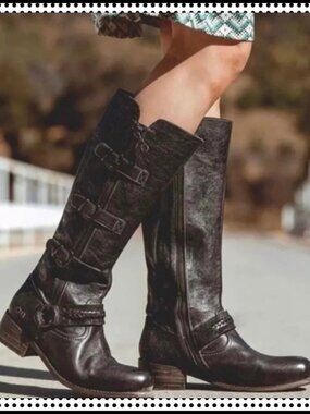 Bed|Stü Skyla Tall Leather Boots with Buckles Size 8
